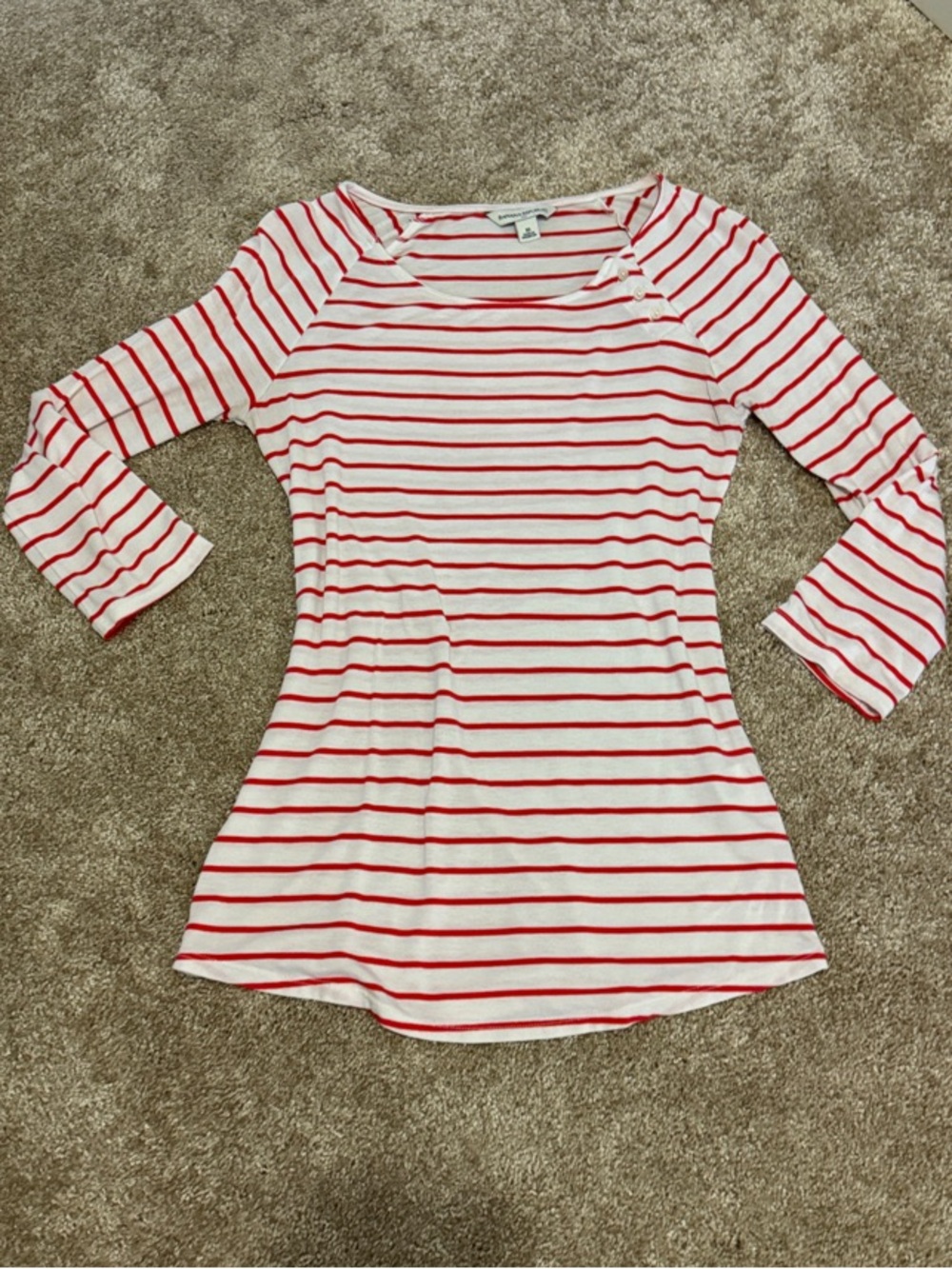Banana Republic Red & White Striped Long Sleeve Tee